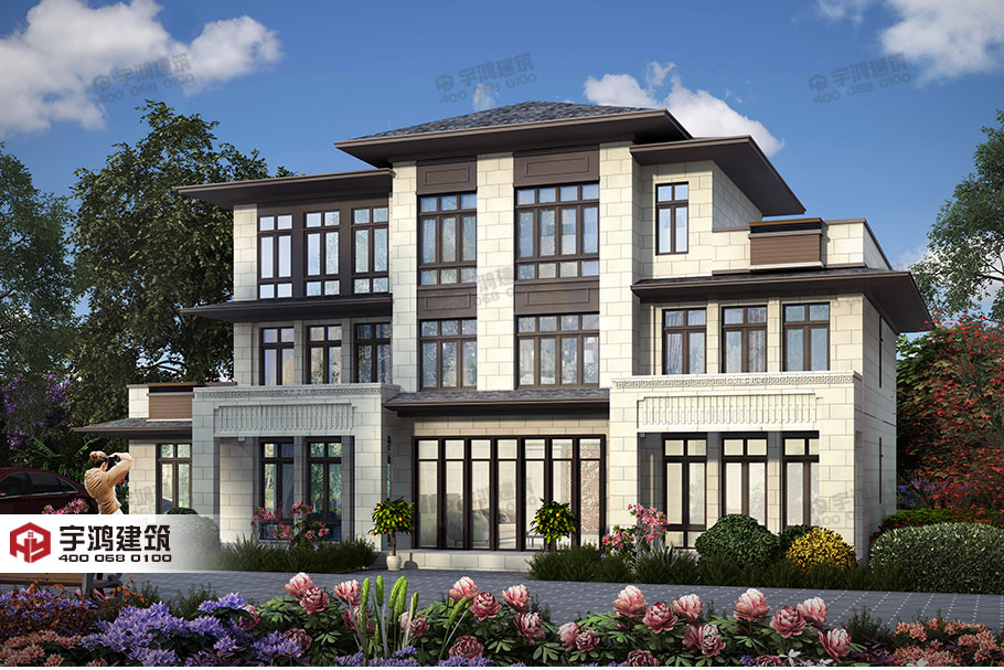 新亞洲風格三層農村自建別墅設計圖紙