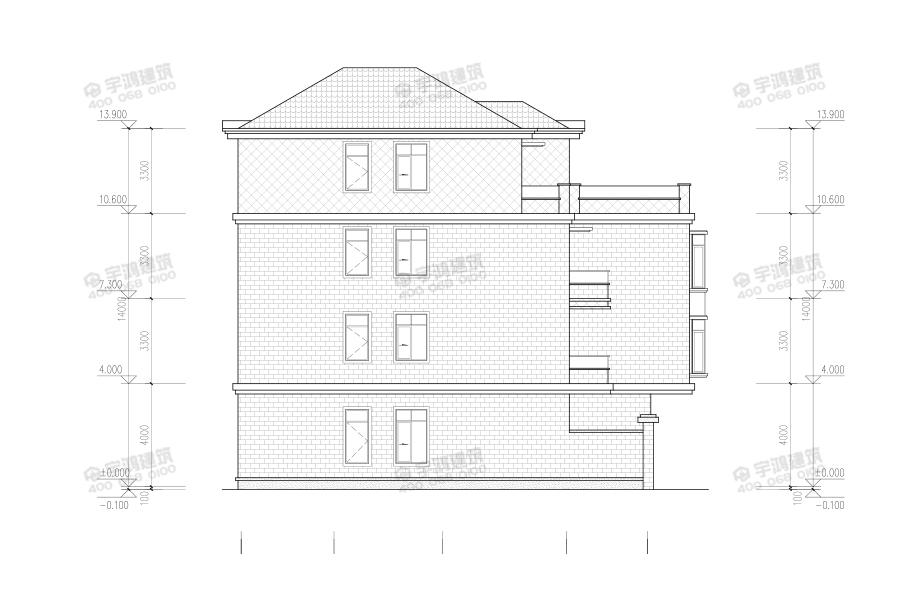 120平米四層帶庭院農村別墅設計圖
