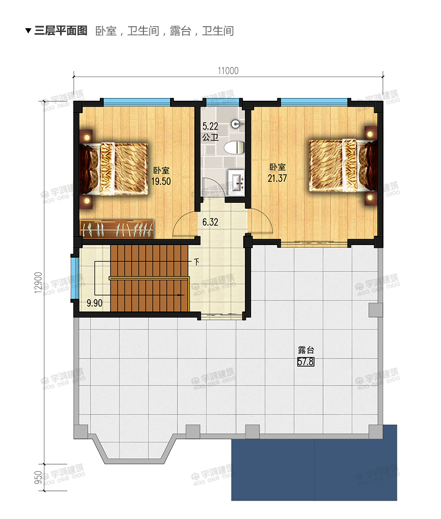高端大氣三層農村別墅設計圖，帶挑空客廳，框架結構