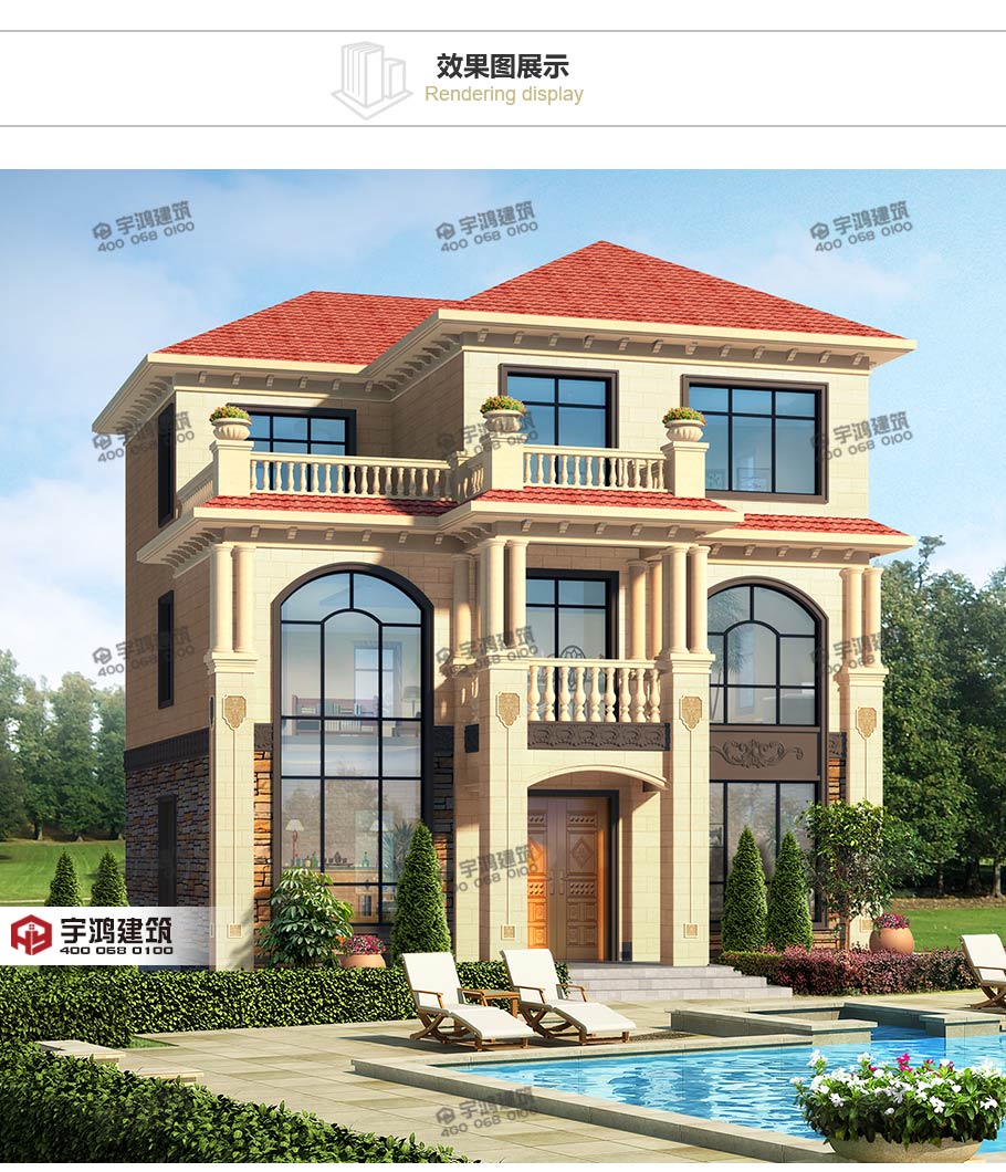 漂亮130平帶旋轉樓梯的農村別墅設計圖紙及效果圖片，三層帶挑空客廳