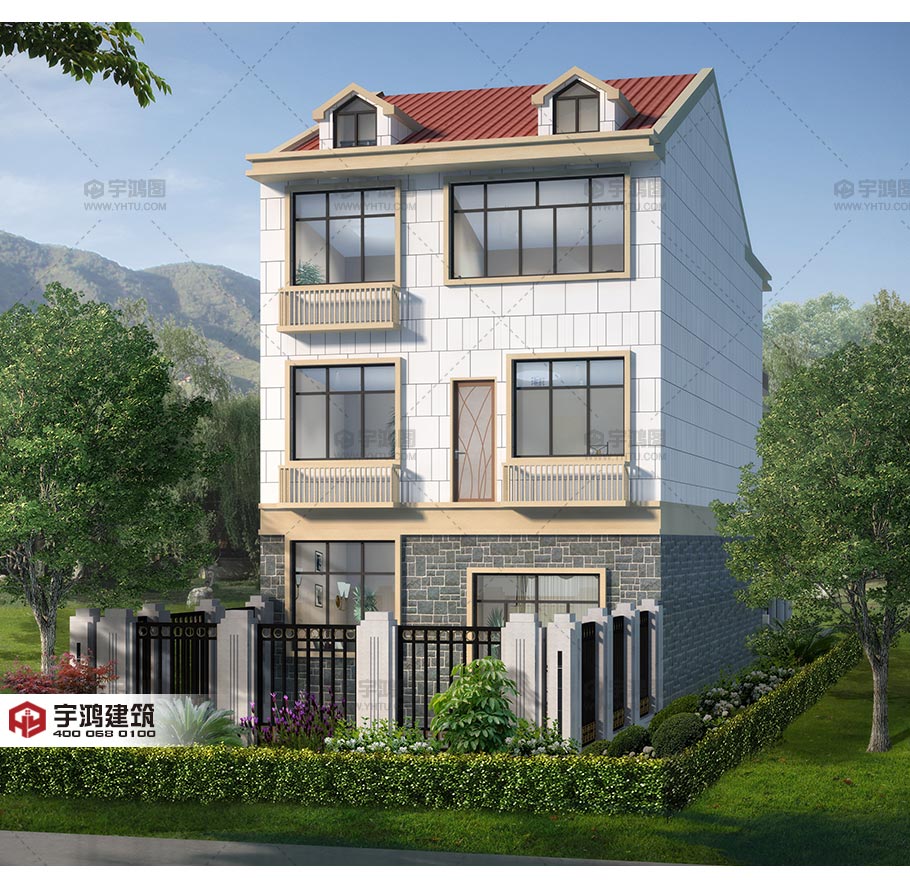 帶庭院漂亮三層歐式農(nóng)村小別墅設(shè)計(jì)圖紙及效果圖片