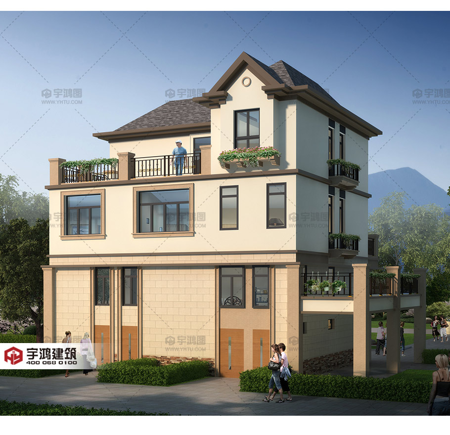 135平帶商鋪的三層美式別墅設(shè)計(jì)圖紙，精致美觀