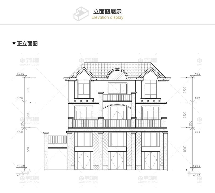 135平帶商鋪的三層美式別墅設(shè)計(jì)圖紙，精致美觀