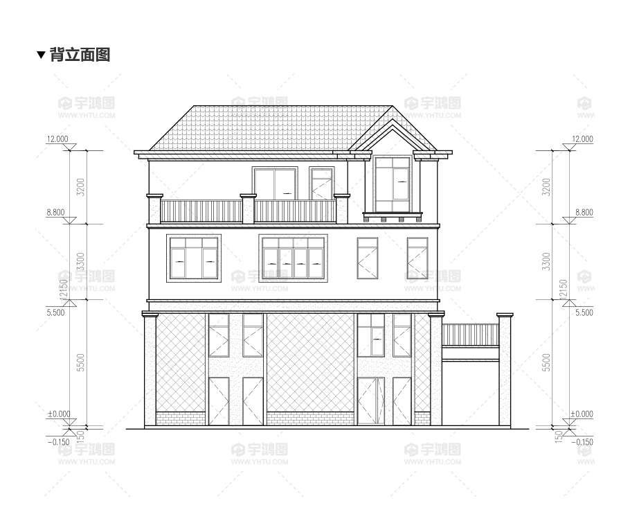 135平帶商鋪的三層美式別墅設(shè)計(jì)圖紙，精致美觀