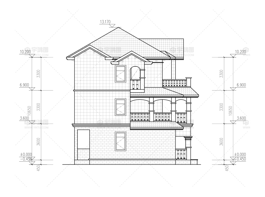 120平方米帶客廳中空農村房屋設計圖紙，外觀高端大氣