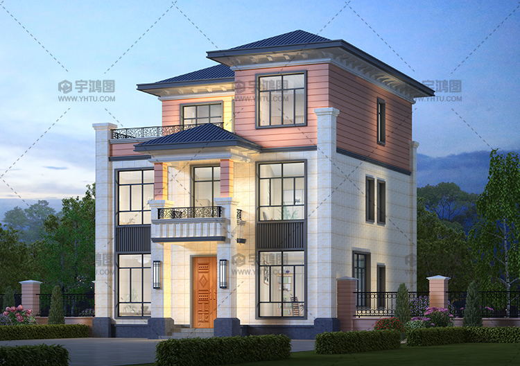 120平三層農村自建別墅圖紙，帶大露臺