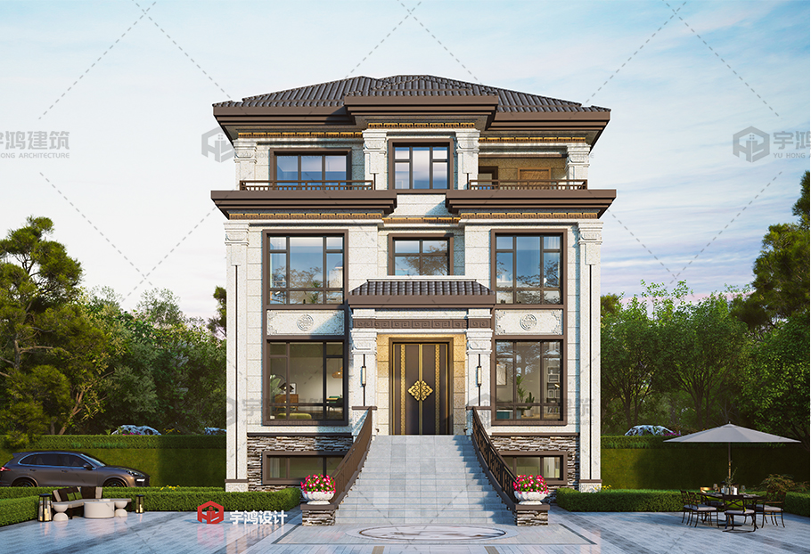 新中式風格三層占地139平框架別墅設計圖紙