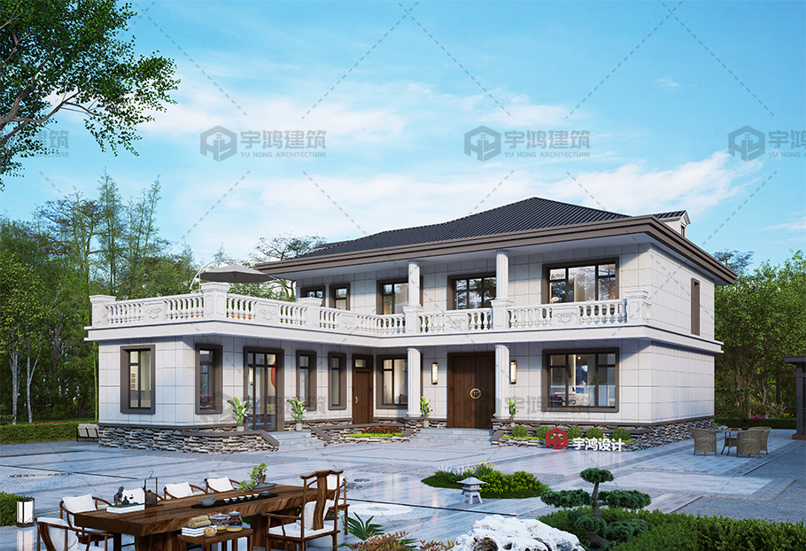 新中式16x22框架結構別墅設計圖紙