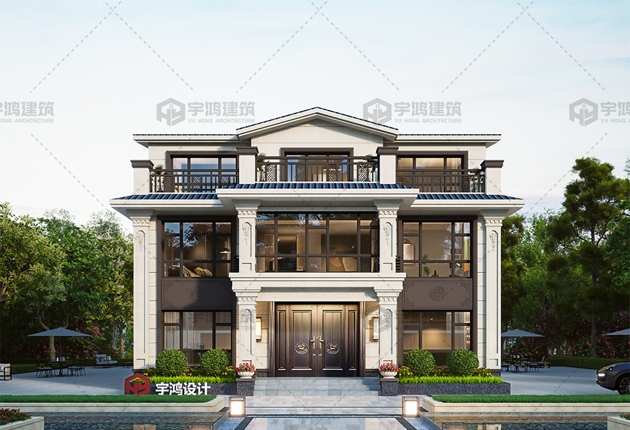 新中式風格12x12磚混結構別墅設計圖紙