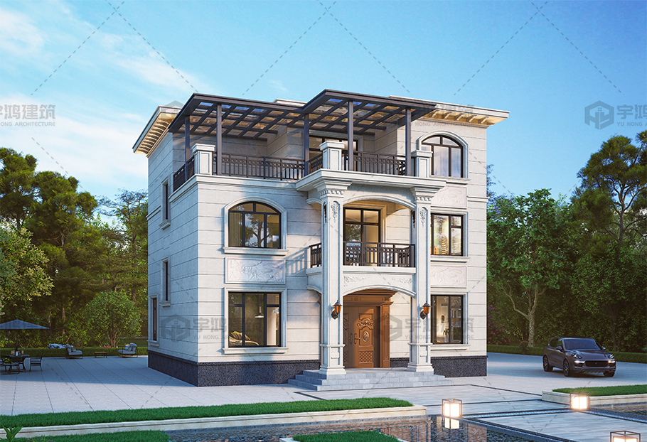 平屋頂三層歐式別墅占地約150平方全套圖紙