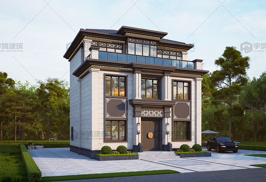 開間進(jìn)深9.66*9.85新中式三層別墅全套圖紙