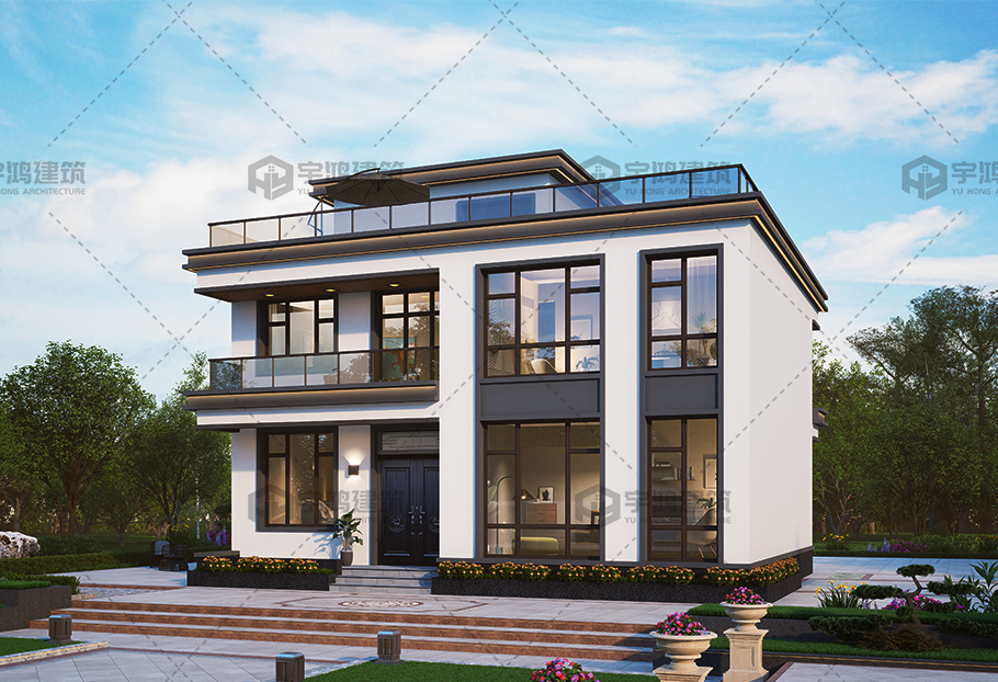 戶型方正三層現(xiàn)代別墅全套圖紙